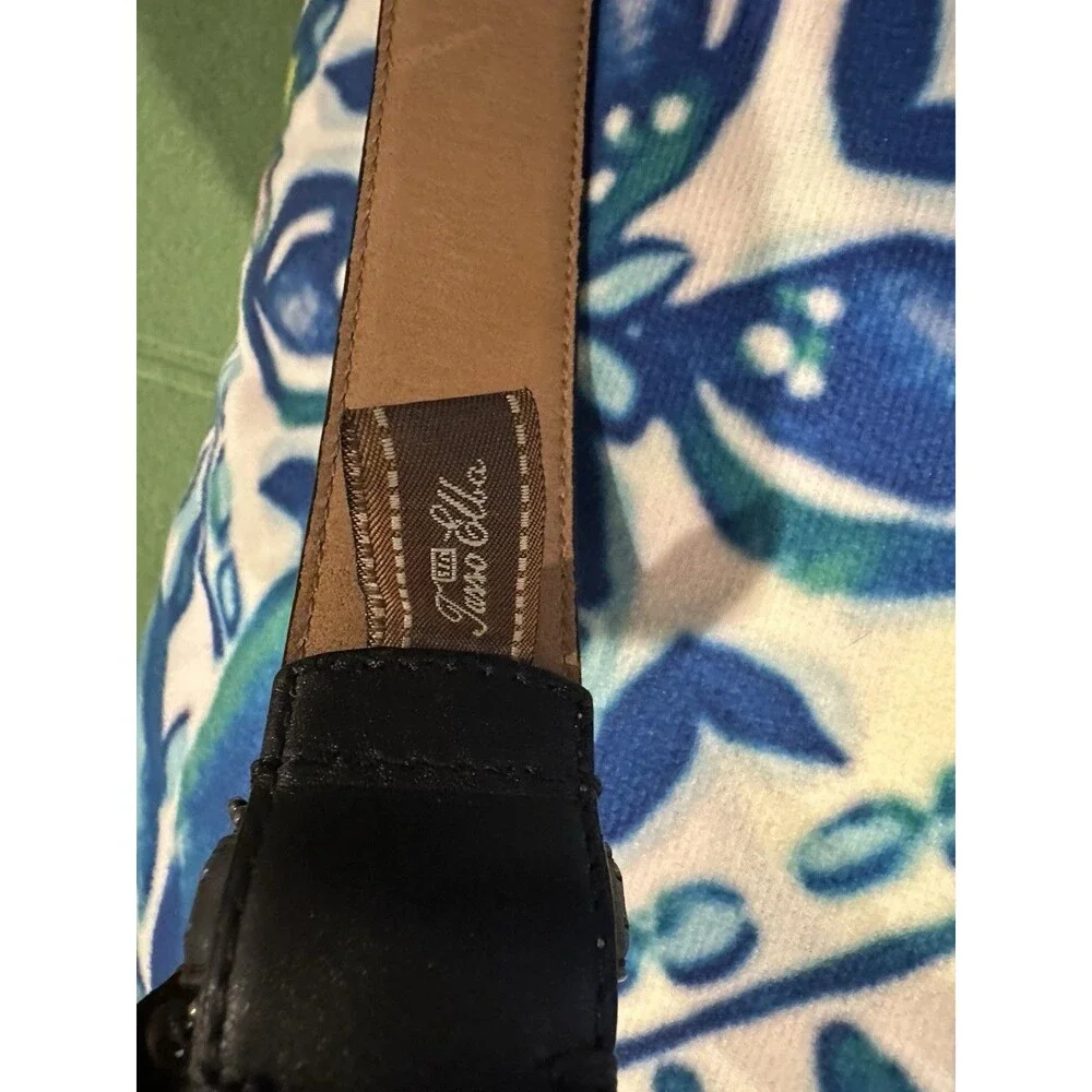 Tasso Elba Genuine Leather BLACK Belt 32 Silver Buckle, Unique Punch Design - Picture 5 of 9
